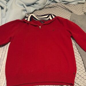 Nautica Kids Bold Red Sweater with Navy Striped Collar
